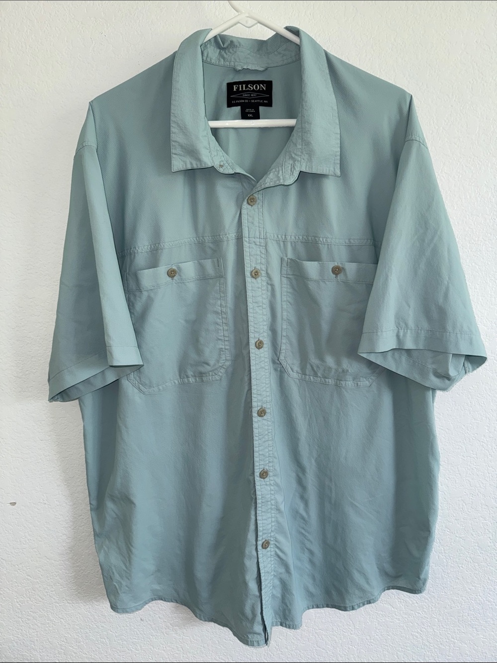 Filson Men's Short Sleeve Button-Up Shirt - Light Seafoam Green